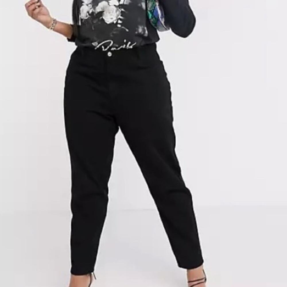 Missguided plus riot high rise mom jeans black denim size 14 NWT new